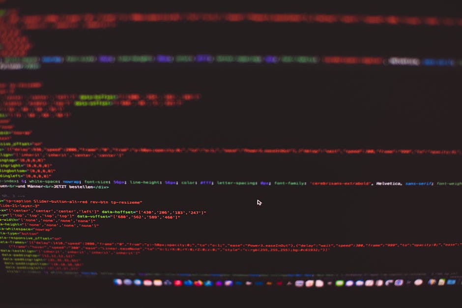 A computer screen displaying a close-up view of lines of HTML code written in multiple colors on a dark background. The code includes tags and attributes related to images and animations, such as 'alt